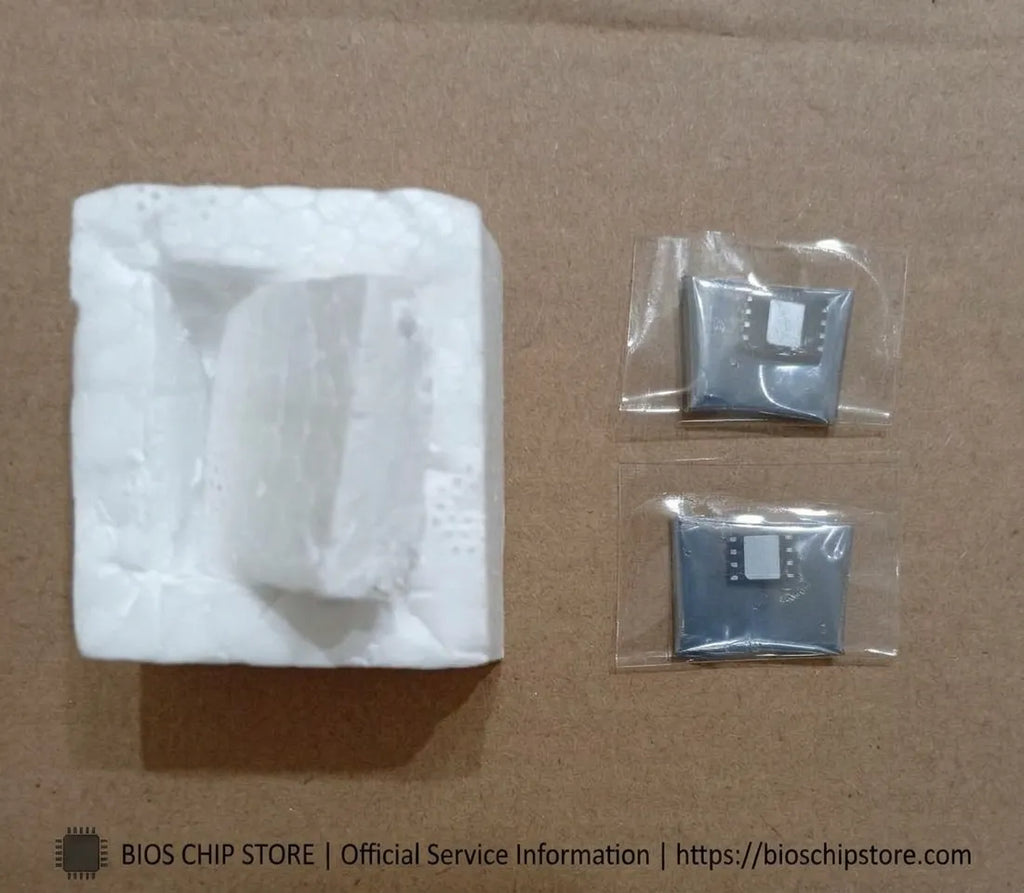 HP EliteBook 850 G7 BIOS chip and EC ROM chip in protective ESD-safe anti-static packaging.