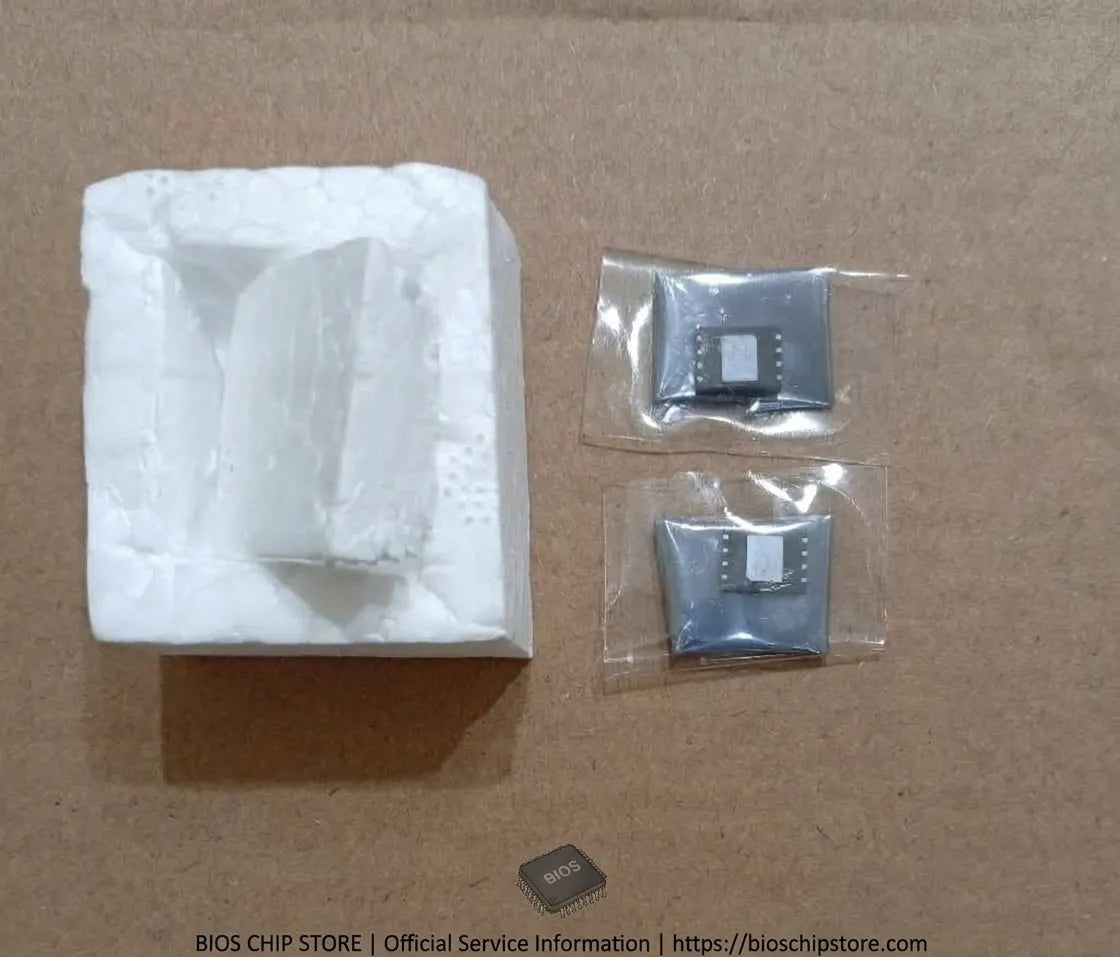 HP EliteBook 855 G7 BIOS chip and EC ROM chip in protective ESD-safe anti-static packaging.