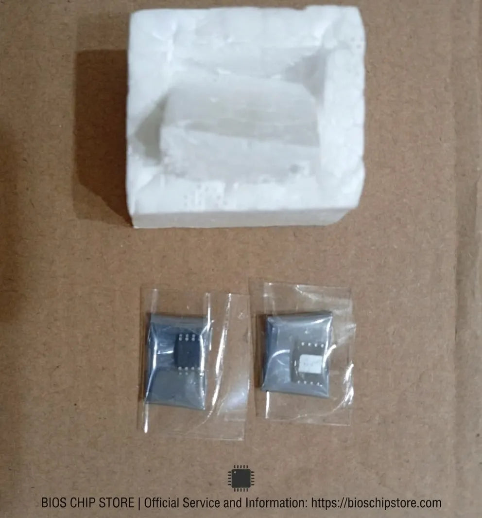 HP EliteBook x360 1030 G4 BIOS chip and EC ROM chip in protective ESD-safe anti-static packaging.